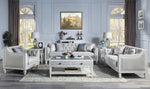 Katia Light Gray Fabric & Faux Leather/Weathered White Wood 2-Seat Sofa