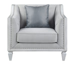 Katia Light Gray Fabric & Faux Leather/Weathered White Wood Chair