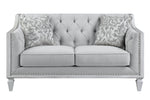 Katia Light Gray Fabric & Faux Leather/Weathered White Wood Loveseat