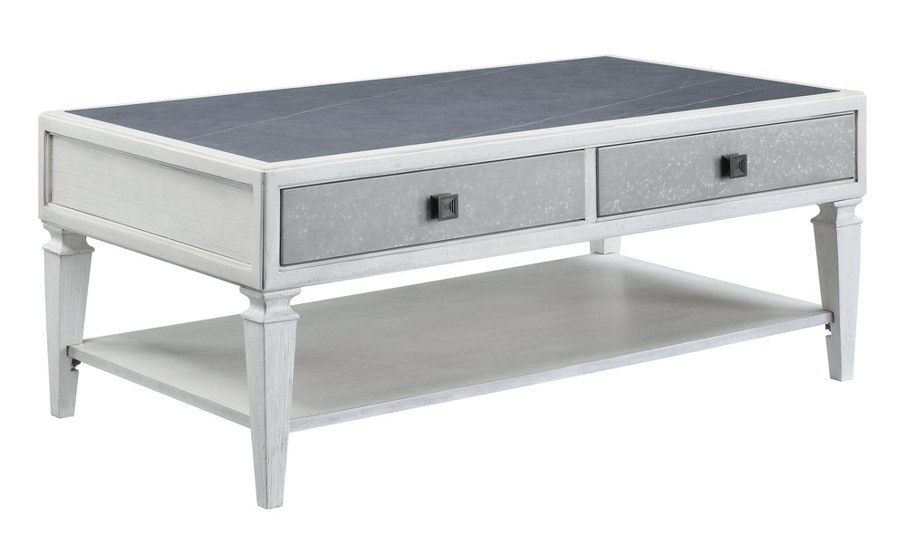 Katia Rustic Gray Sintered Stone/Weathered White Wood Coffee Table