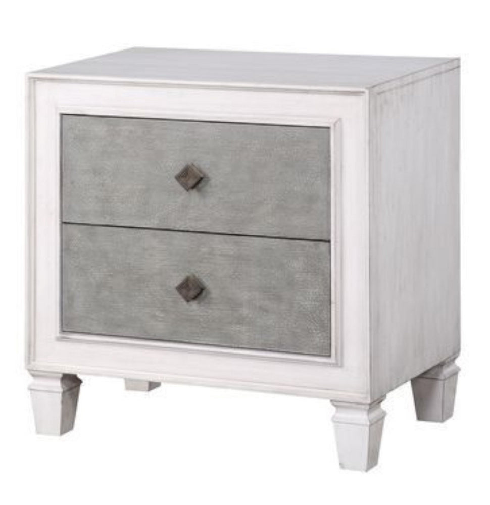 Katia Rustic Gray & Weathered White Wood 2-Drawer Nightstand