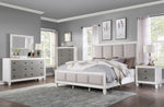 Katia Light Gray Fabric/Weathered White Wood Queen Bed