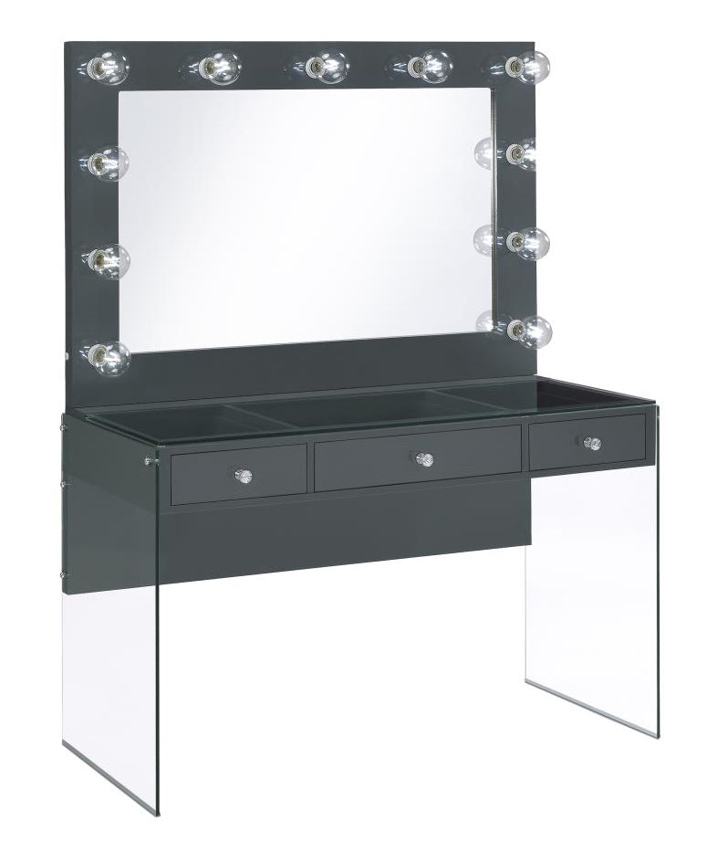 Afshan Contemporary Grey Wood Vanity Desk with Mirror