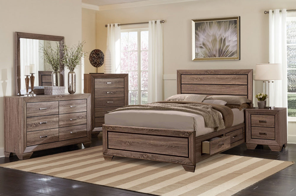 Kauffman 5-Pc Washed Taupe Wood King Storage Bedroom Set