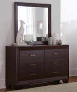 Kauffman Dark Cocoa Wood 6-Drawer Dresser with Mirror