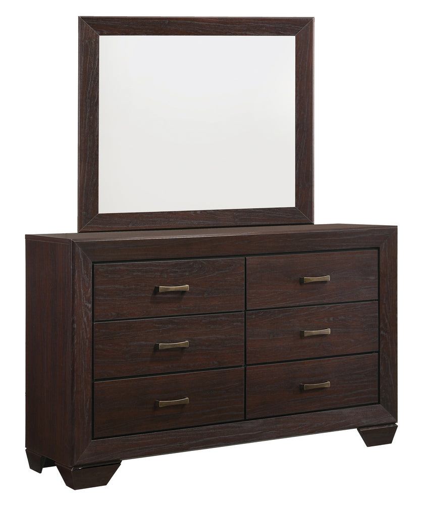 Kauffman Dark Cocoa Wood 6-Drawer Dresser with Mirror