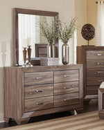 Kauffman Washed Taupe Wood 6-Drawer Dresser with Mirror