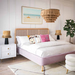 Kavali Cane & Blush Velvet King Platform Bed (Oversized)