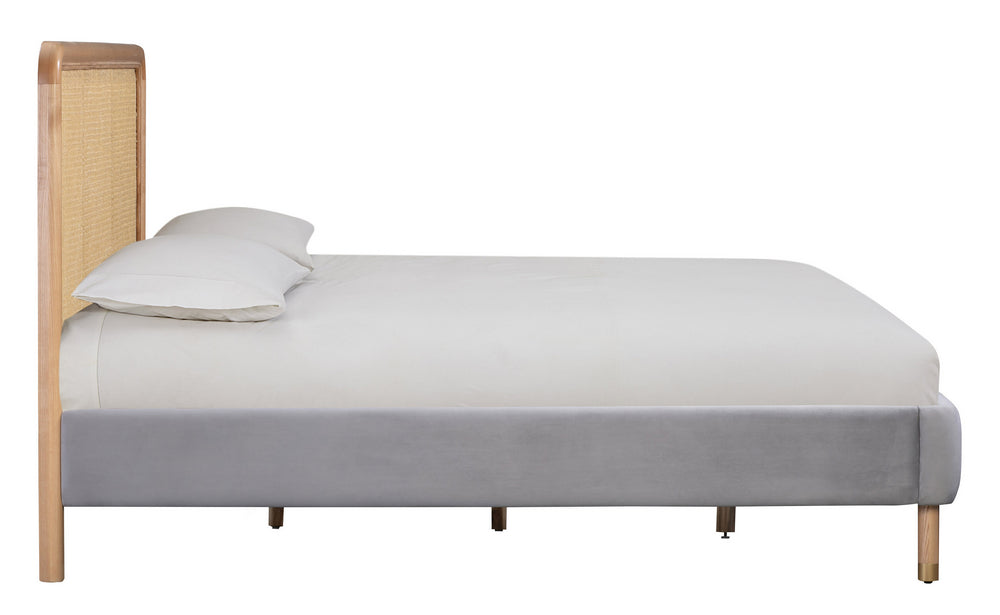 Kavali Cane & Grey Velvet Full Platform Bed