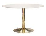 Kella White Solid Marble/Brass Metal Round Dining Table