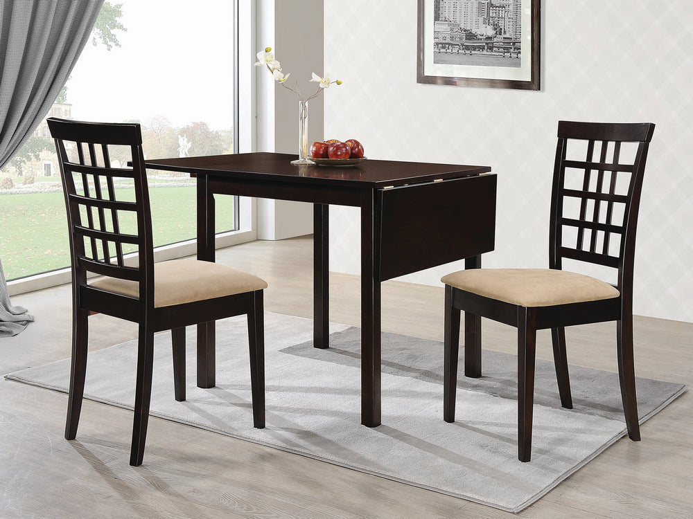 Kelso 3-Pc Cappuccino Wood/Tan Fabric Dining Table Set