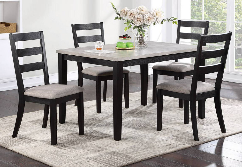 Keren 5-Pc Black Wood/Light Grey Fabric Dining Table Set