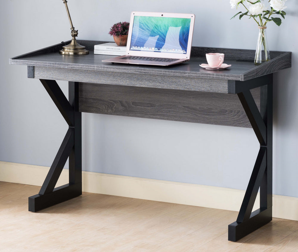 Keysha Distressed Grey/Black Wood Desk with 2 USB Ports