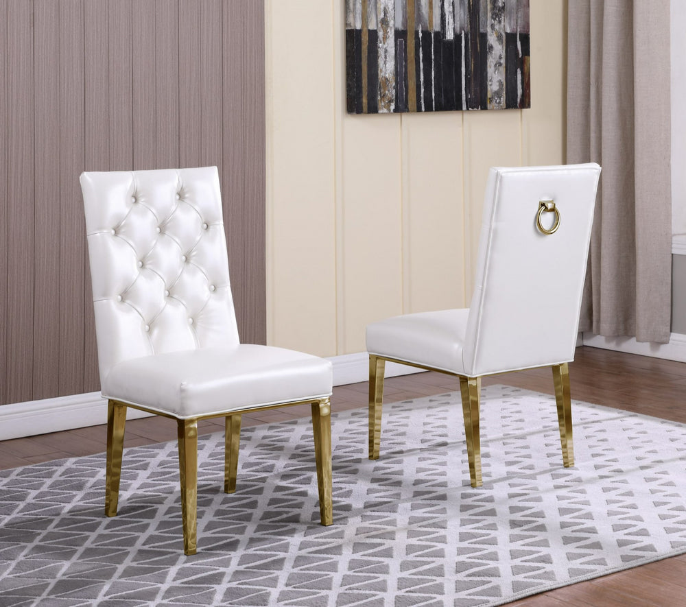 Killa 2 White Faux Leather/Gold Metal Side Chairs