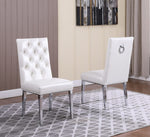 Killa 2 White Faux Leather/Silver Metal Side Chairs