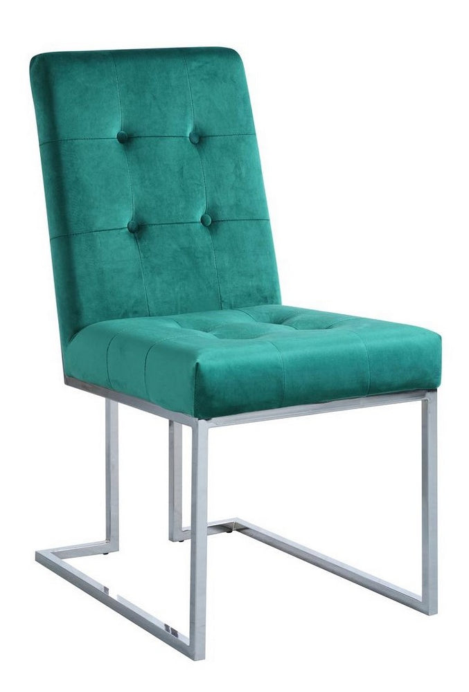 Kina 2 Green Velvet/Silver Metal Side Chairs