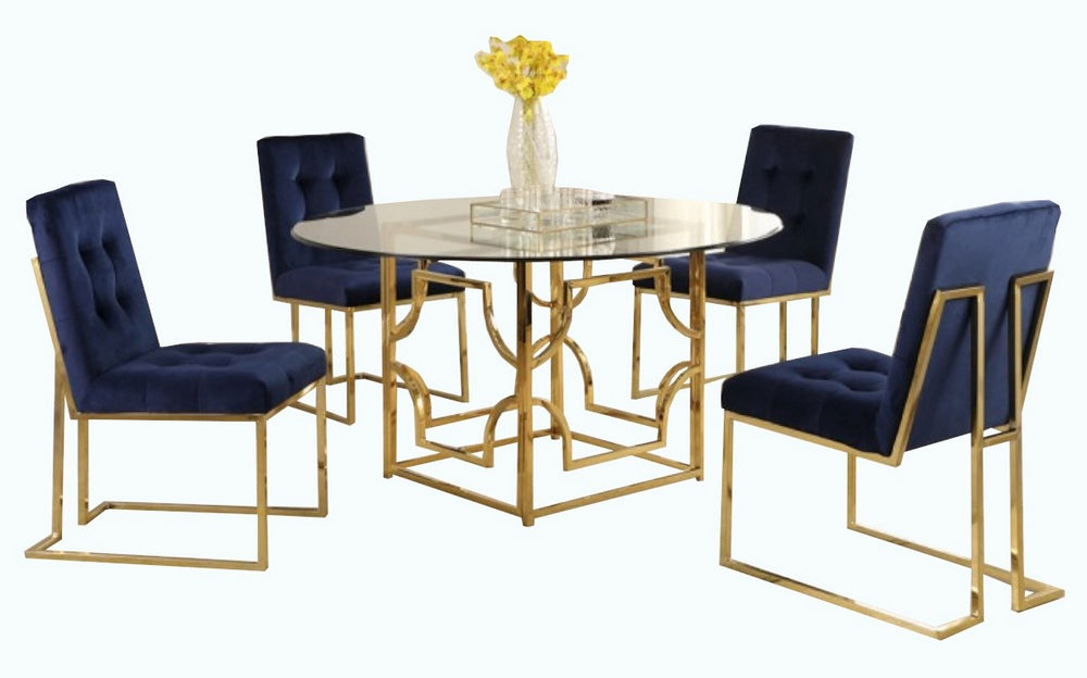 Kina 5-Pc Blue & Gold 60" Dining Table Set