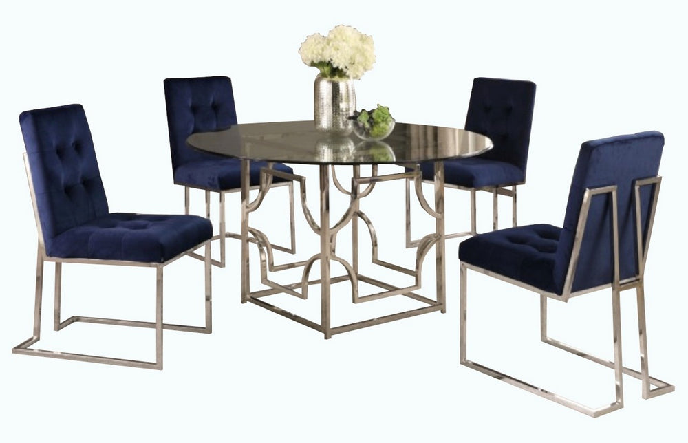 Kina 5-Pc Blue & Silver 54" Dining Table Set