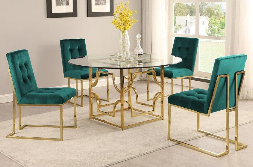 Kina 5-Pc Green & Gold 60" Dining Table Set