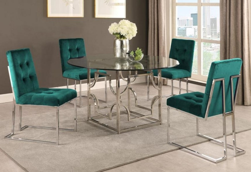 Kina 5-Pc Green & Silver 54" Dining Table Set