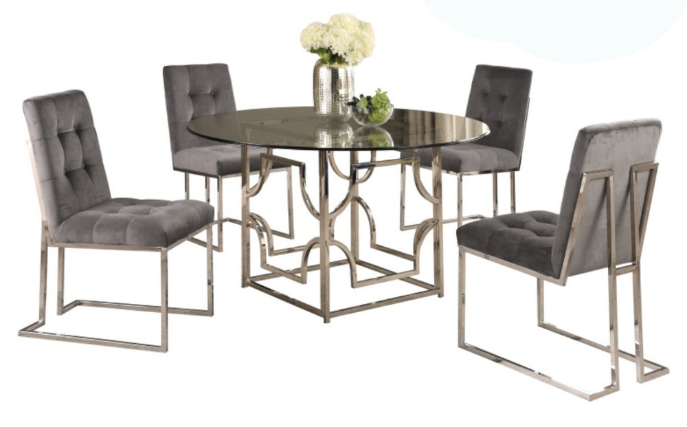 Kina 5-Pc Grey & Silver 60" Dining Table Set