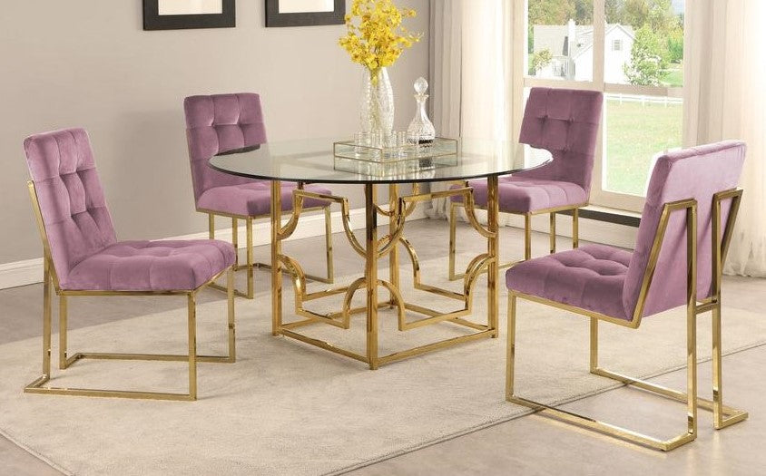 Kina 5-Pc Pink & Gold 54" Dining Table Set