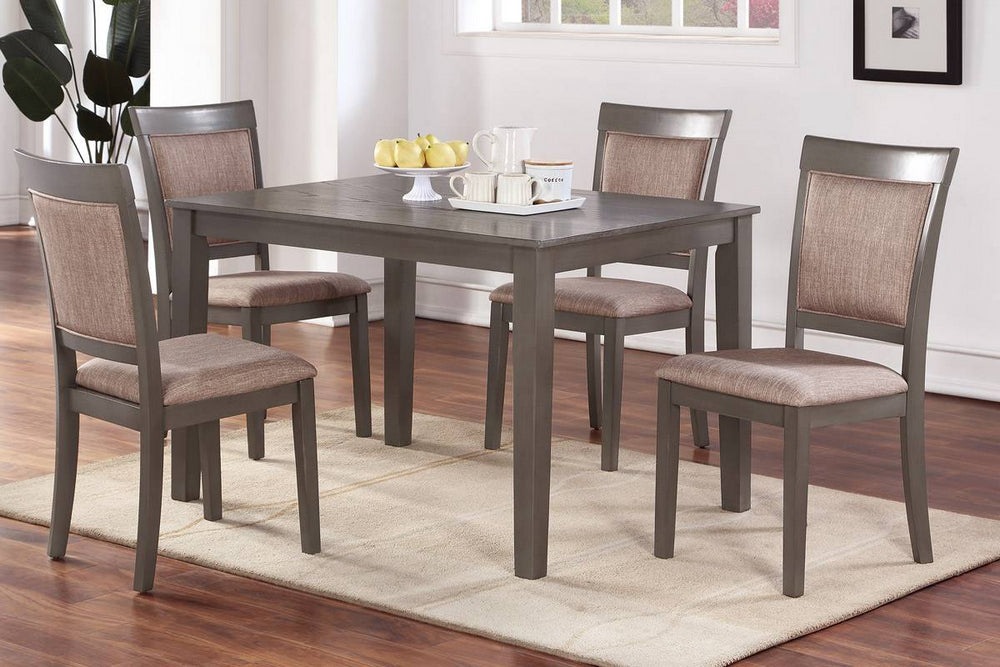 Kinny 5-Pc Antique Grey Wood/Tan Fabric Dining Table Set
