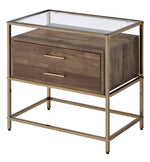 Knave Walnut Wood/Champagne Metal 2-Drawer Accent Table