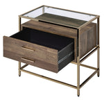 Knave Walnut Wood/Champagne Metal 2-Drawer Accent Table