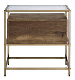 Knave Walnut Wood/Champagne Metal 2-Drawer Accent Table