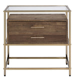 Knave Walnut Wood/Champagne Metal 2-Drawer Accent Table