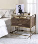 Knave Walnut Wood/Champagne Metal 2-Drawer Accent Table