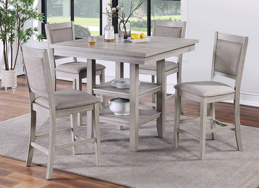 Kordyn 5-Pc Light Grey Wood/Fabric Counter Height Table Set