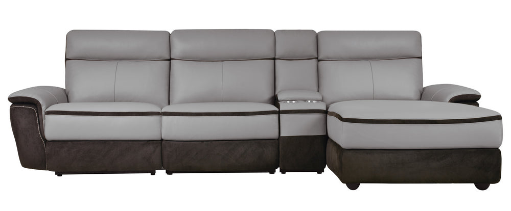 Laertes 4-Pc Gray Leather RAF Power Recliner Sectional