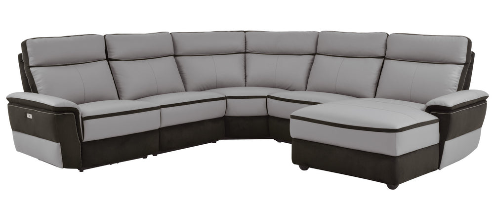 Laertes 5-Pc Gray Leather RAF Power Recliner Sectional