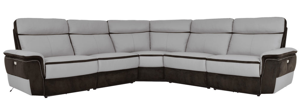 Laertes 5Pc Gray Leather Power Recliner Sectional Sofa