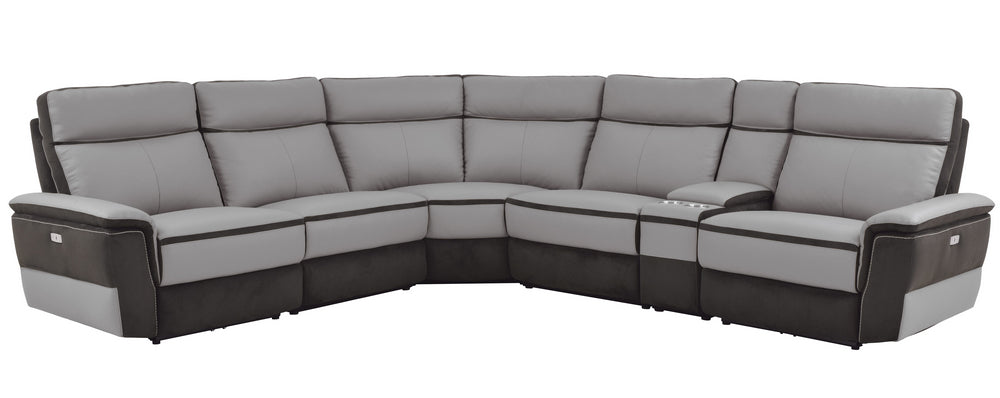 Laertes 6Pc Gray Leather Power Recliner Sectional Sofa