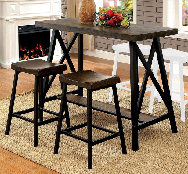 Lainey 3-Pc Medium Oak/Black Counter Height Table Set