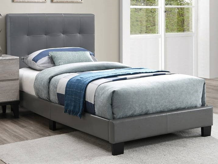 Lallie Grey Faux Leather Tufted Twin Platform Bed