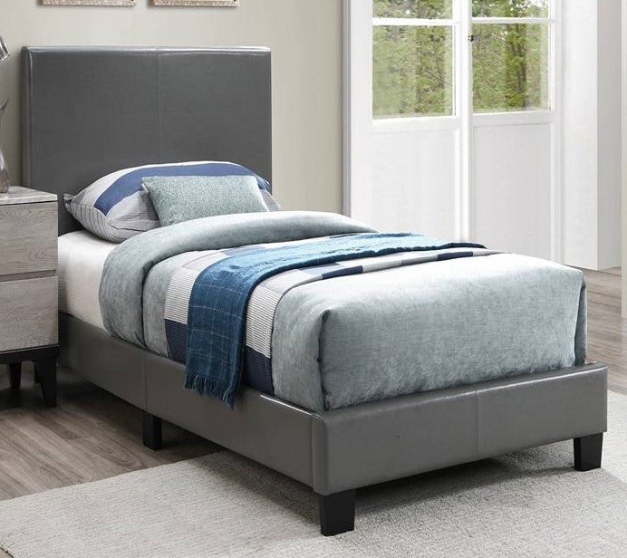 Lallie Grey Faux Leather Twin Platform Bed