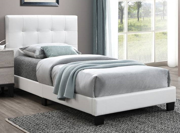 Lallie White Faux Leather Tufted Twin Platform Bed