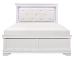 Lana White Wood/Faux Leather Cal King Bed with LED