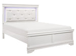 Lana White Wood/Faux Leather Cal King Bed with LED