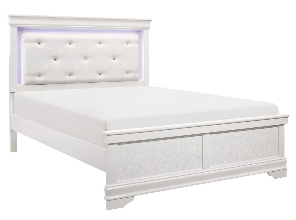 Lana White Wood/Faux Leather King Bed with LED