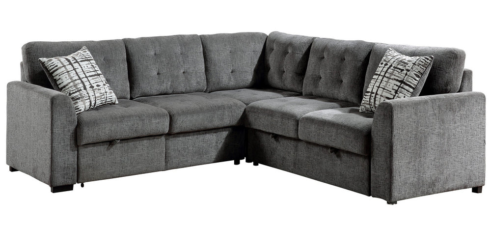 Lanning 3-Pc Gray Chenille Sectional with Pull-Out Bed