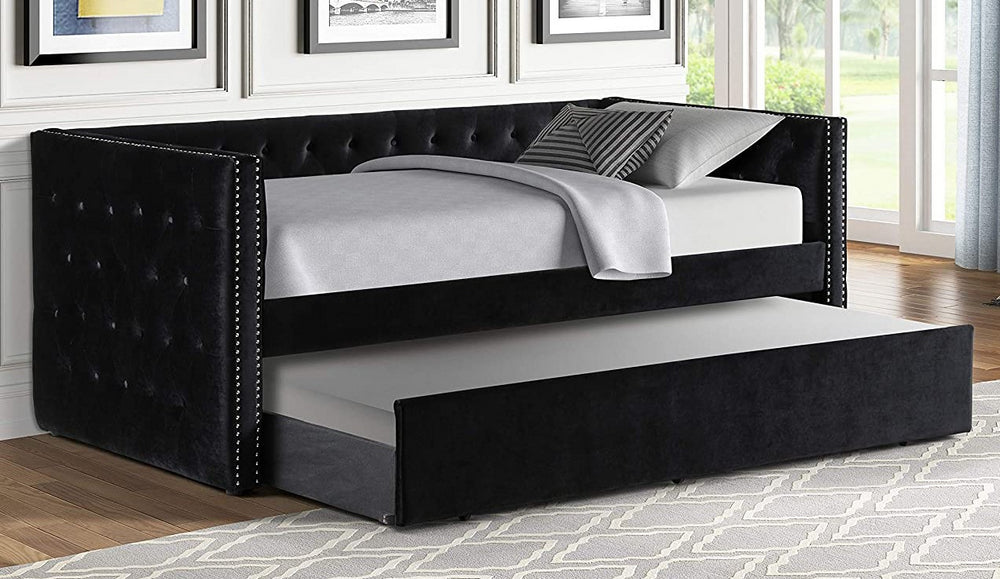 Laura Black Velvet Twin Daybed with Trundle