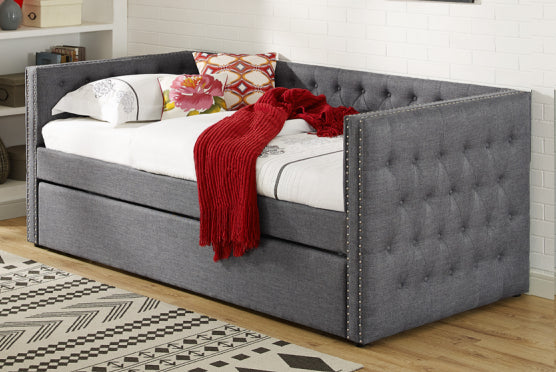 Laura Grey Linen Twin Daybed with Trundle