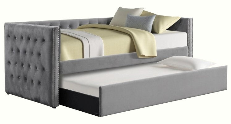 Laura Grey Velvet Twin Daybed with Trundle