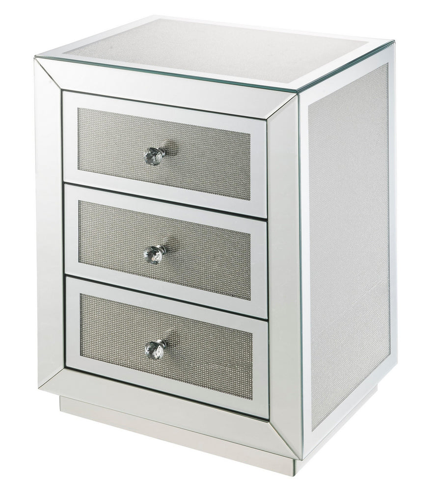 Lavina Mirrored 3-Drawer Side Table with Faux Diamonds