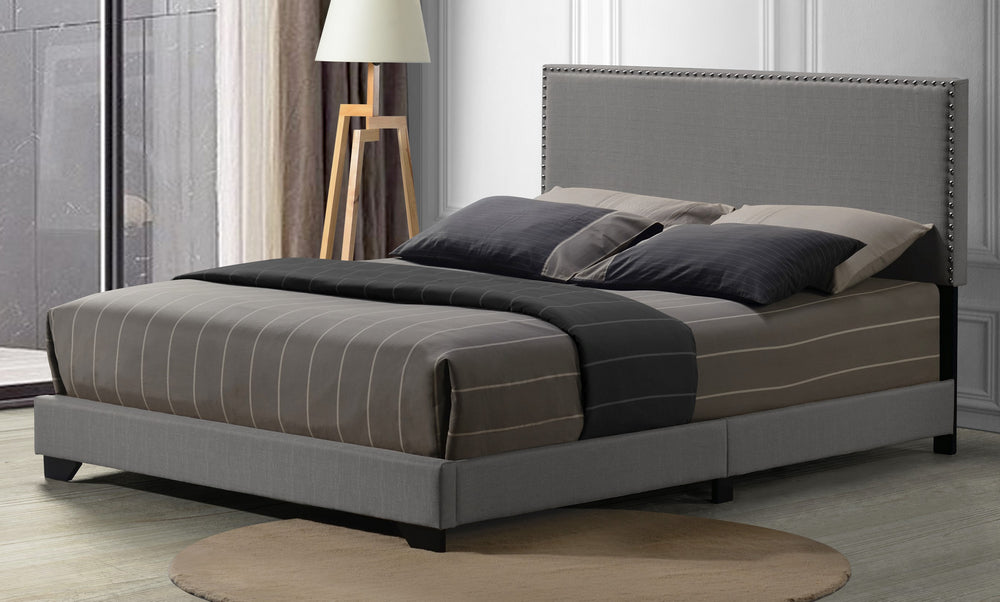 Leandros Light Gray Fabric Upholstered Queen Bed